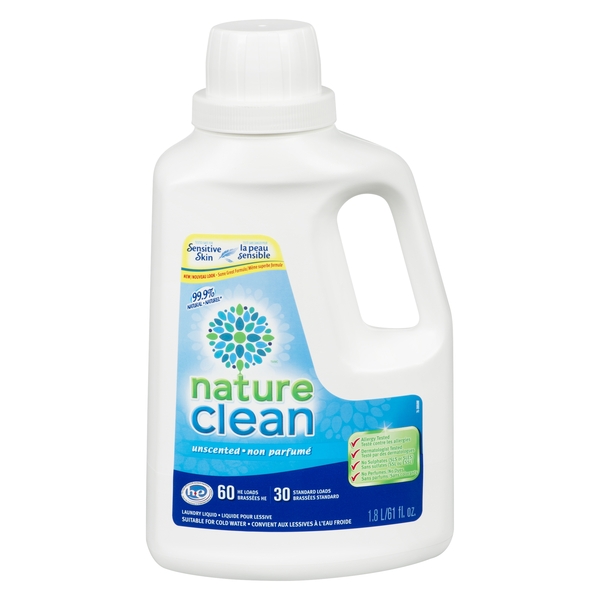 Nature Clean 99.9% Natural Laundry Liquid - Unscented 60 HE Loads 30 ...